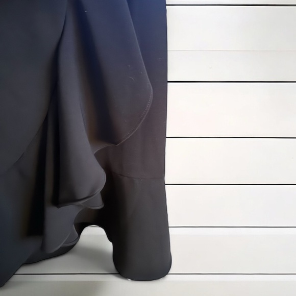 Amanda Uprichard Revolve Black Nicco Dress Cross Back Ruffle Hem Medium V Neck - Picture 4 of 7